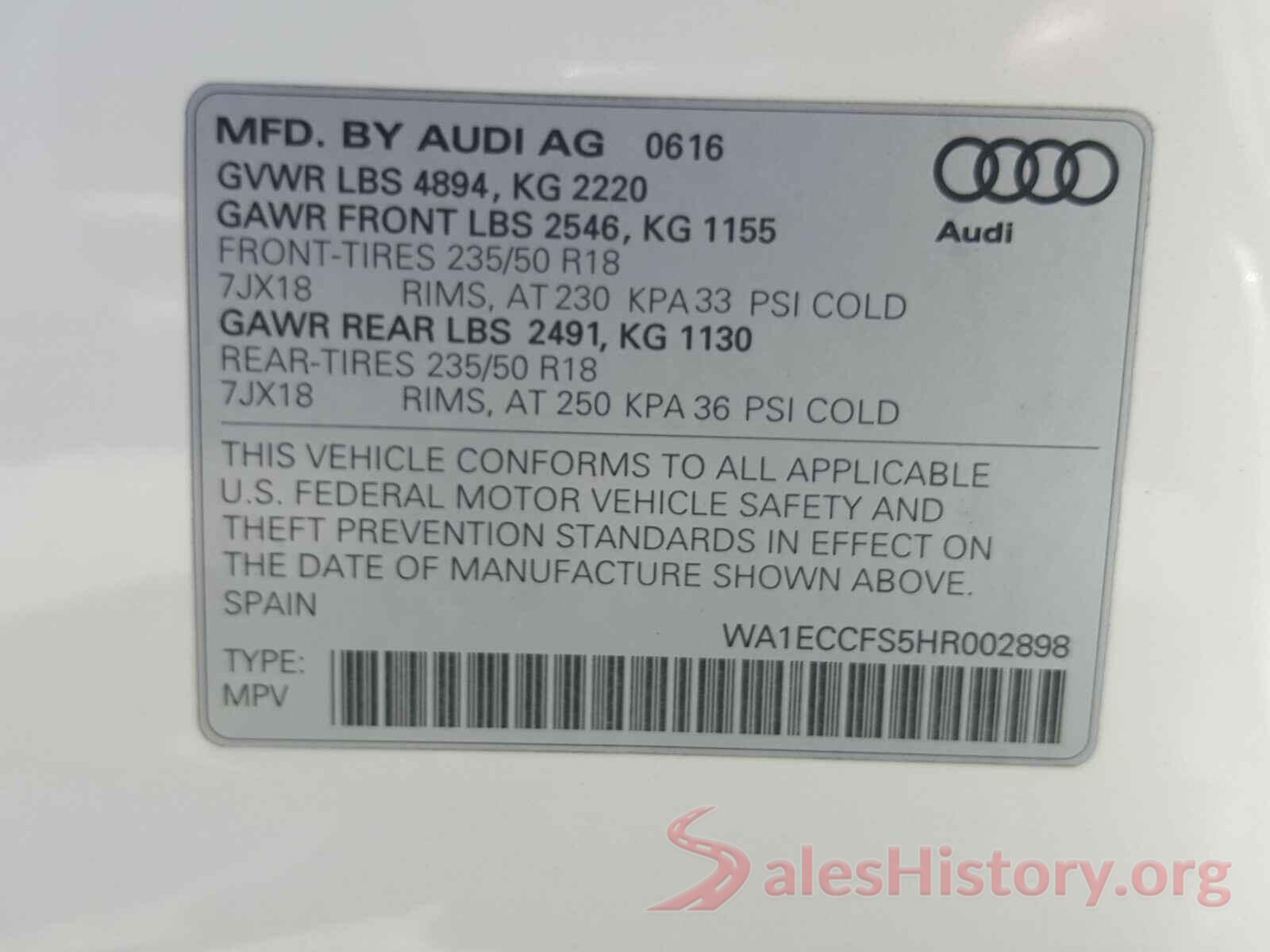 WA1ECCFS5HR002898 2017 AUDI Q3