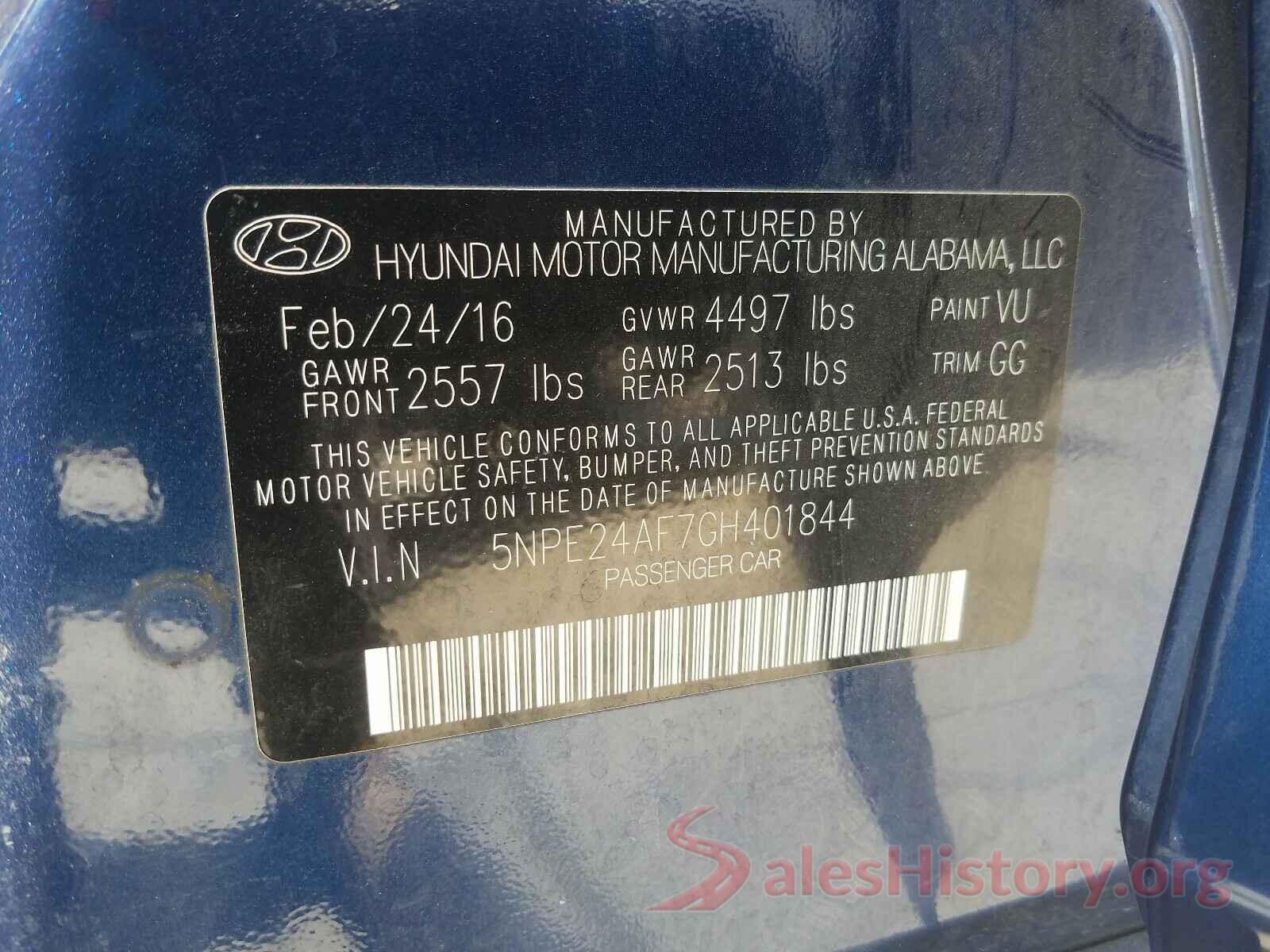 5NPE24AF7GH401844 2016 HYUNDAI SONATA