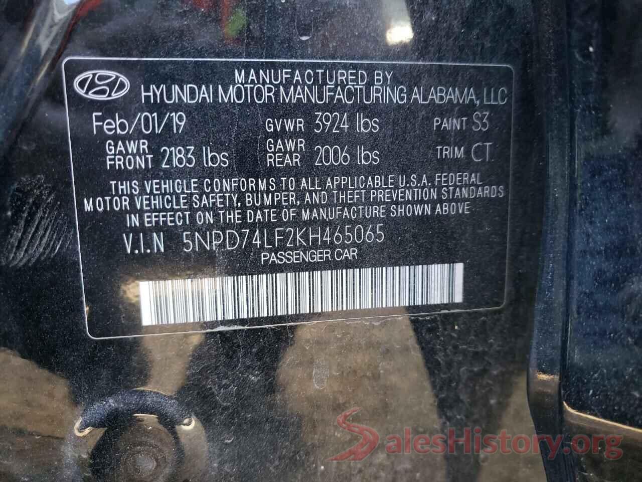 5NPD74LF2KH465065 2019 HYUNDAI ELANTRA