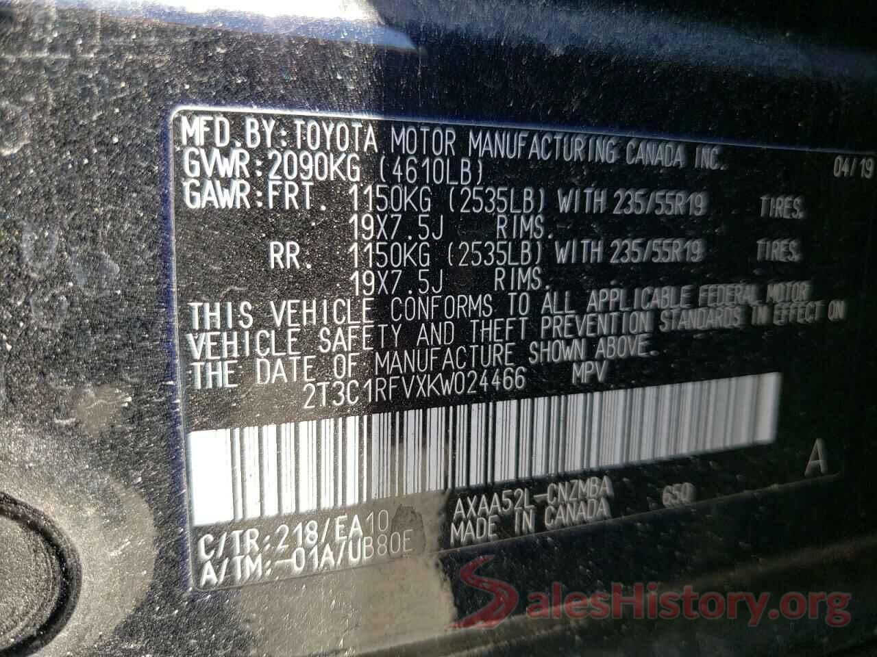 2T3C1RFVXKW024466 2019 TOYOTA RAV4