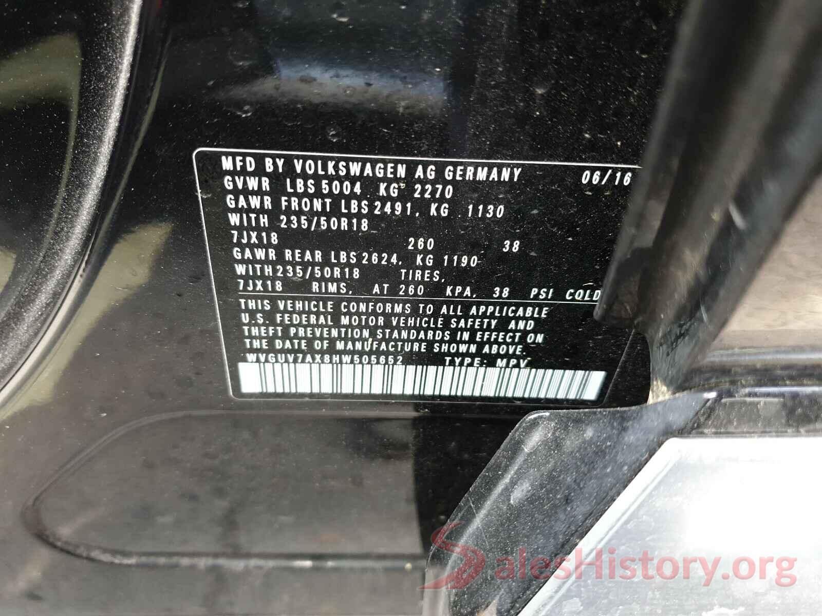 WVGUV7AX8HW505652 2017 VOLKSWAGEN TIGUAN