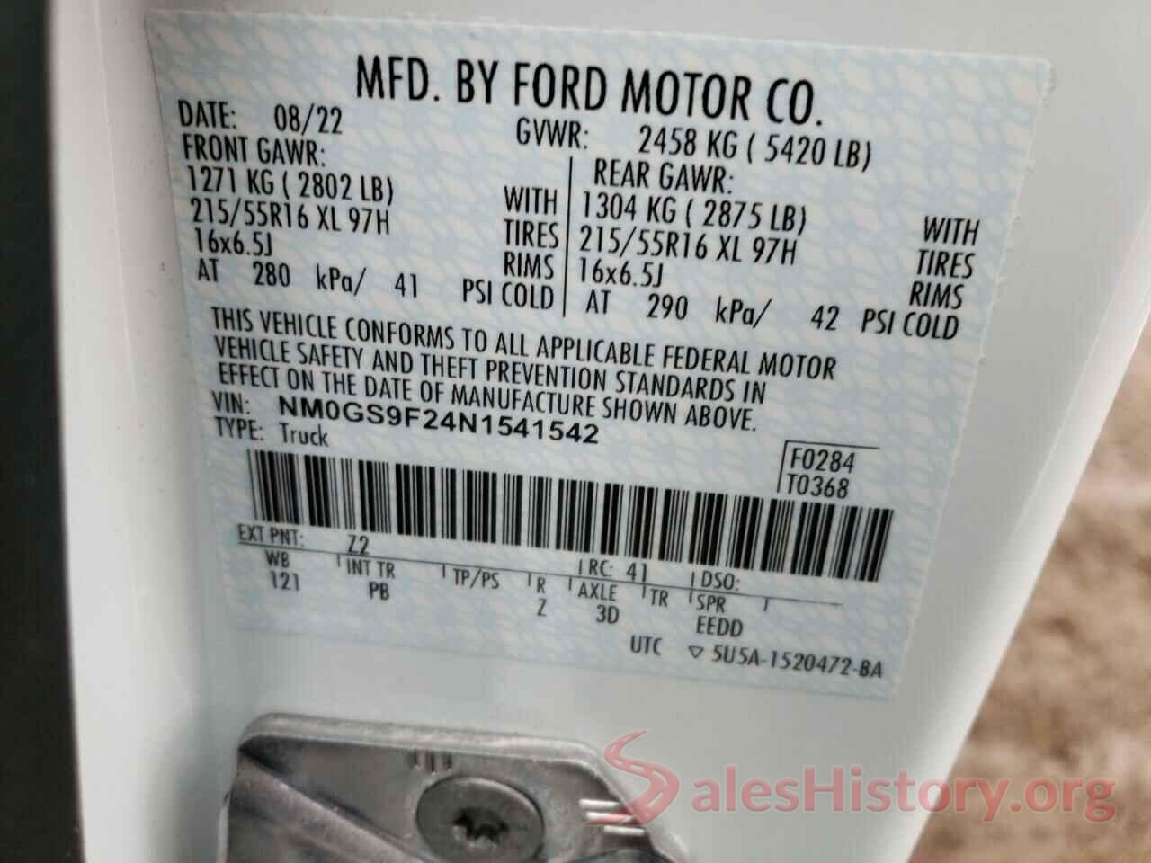 NM0GS9F24N1541542 2022 FORD TRANSIT