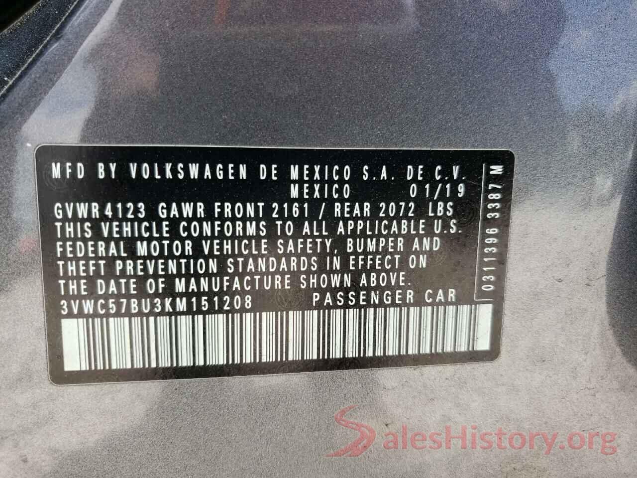 3VWC57BU3KM151208 2019 VOLKSWAGEN JETTA