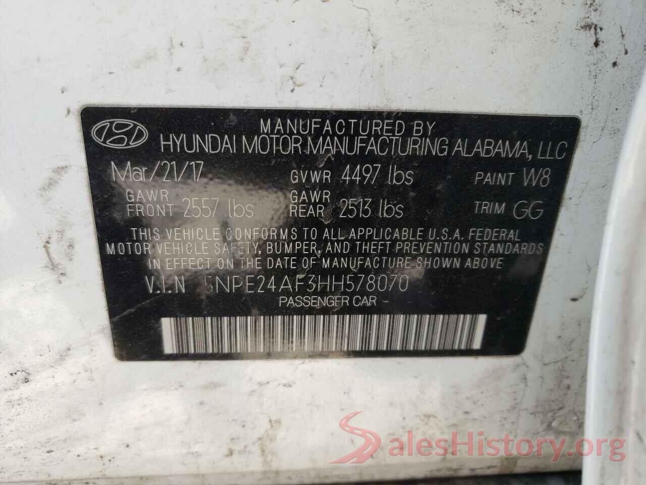 5NPE24AF3HH578070 2017 HYUNDAI SONATA