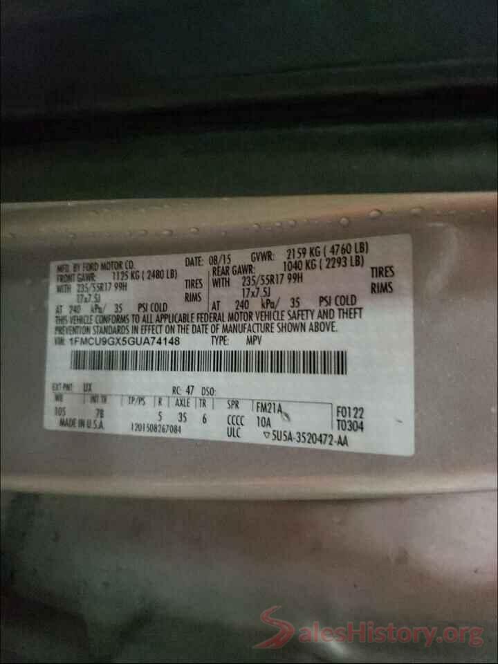 1FMCU9GX5GUA74148 2016 FORD ESCAPE