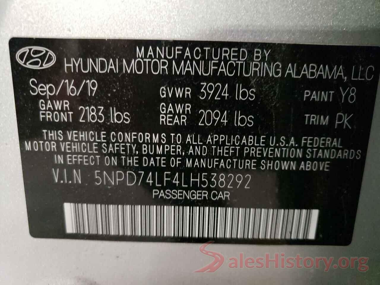 5NPD74LF4LH538292 2020 HYUNDAI ELANTRA