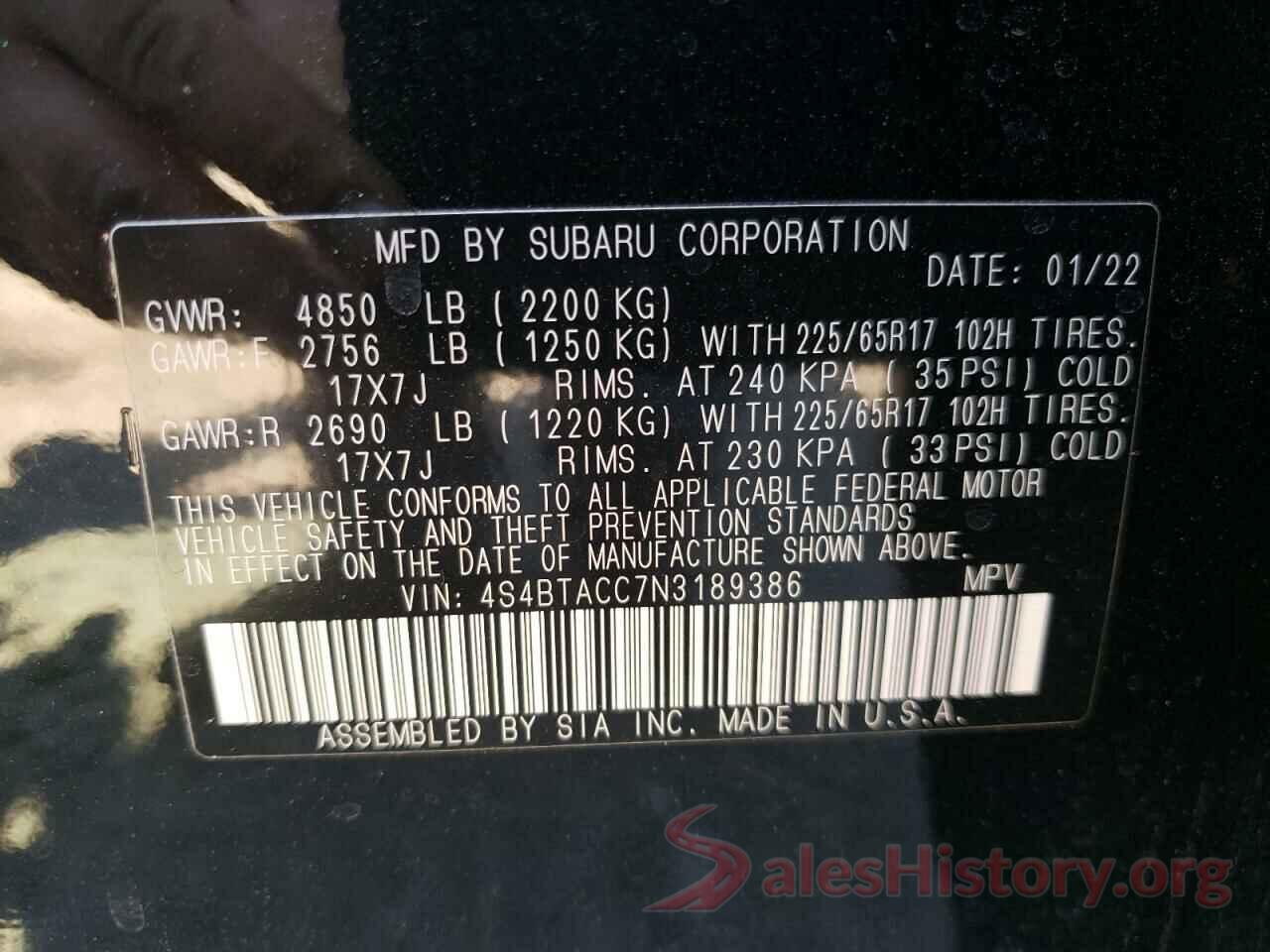 4S4BTACC7N3189386 2022 SUBARU OUTBACK