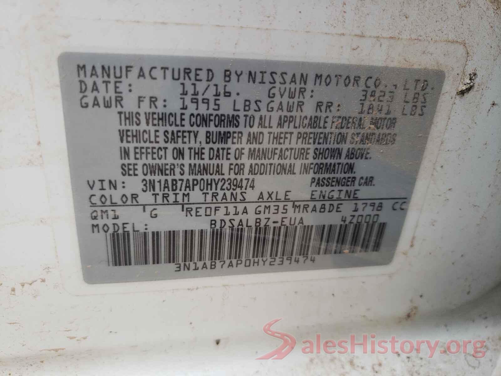 3N1AB7AP0HY239474 2017 NISSAN SENTRA