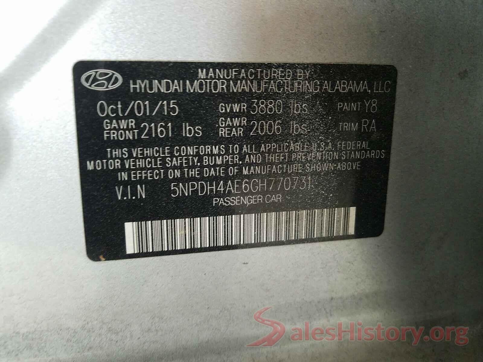 5NPDH4AE6GH770731 2016 HYUNDAI ELANTRA