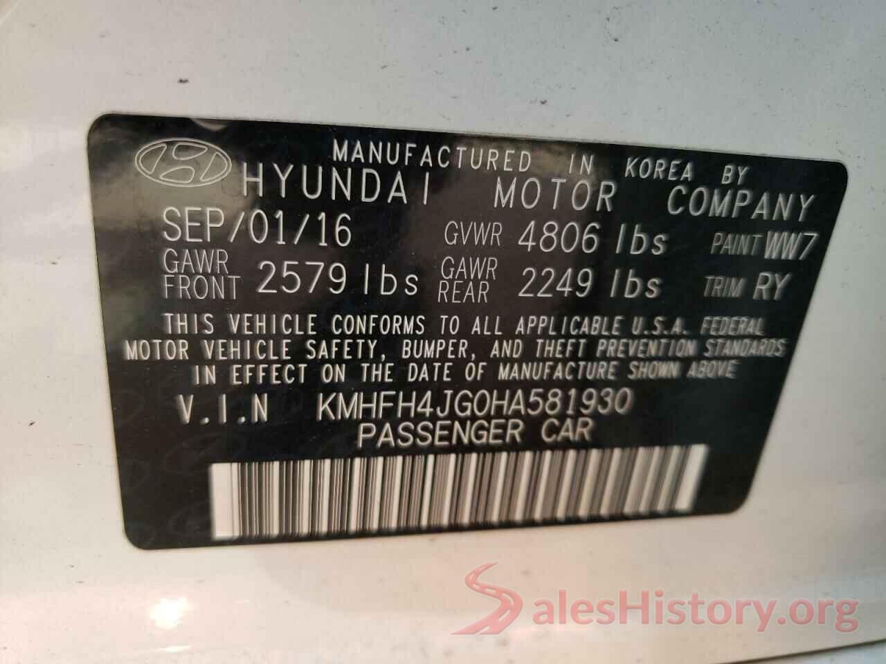 KMHFH4JG0HA581930 2017 HYUNDAI AZERA