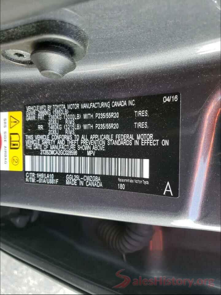 2T2BZMCA2GC028596 2016 LEXUS RX350