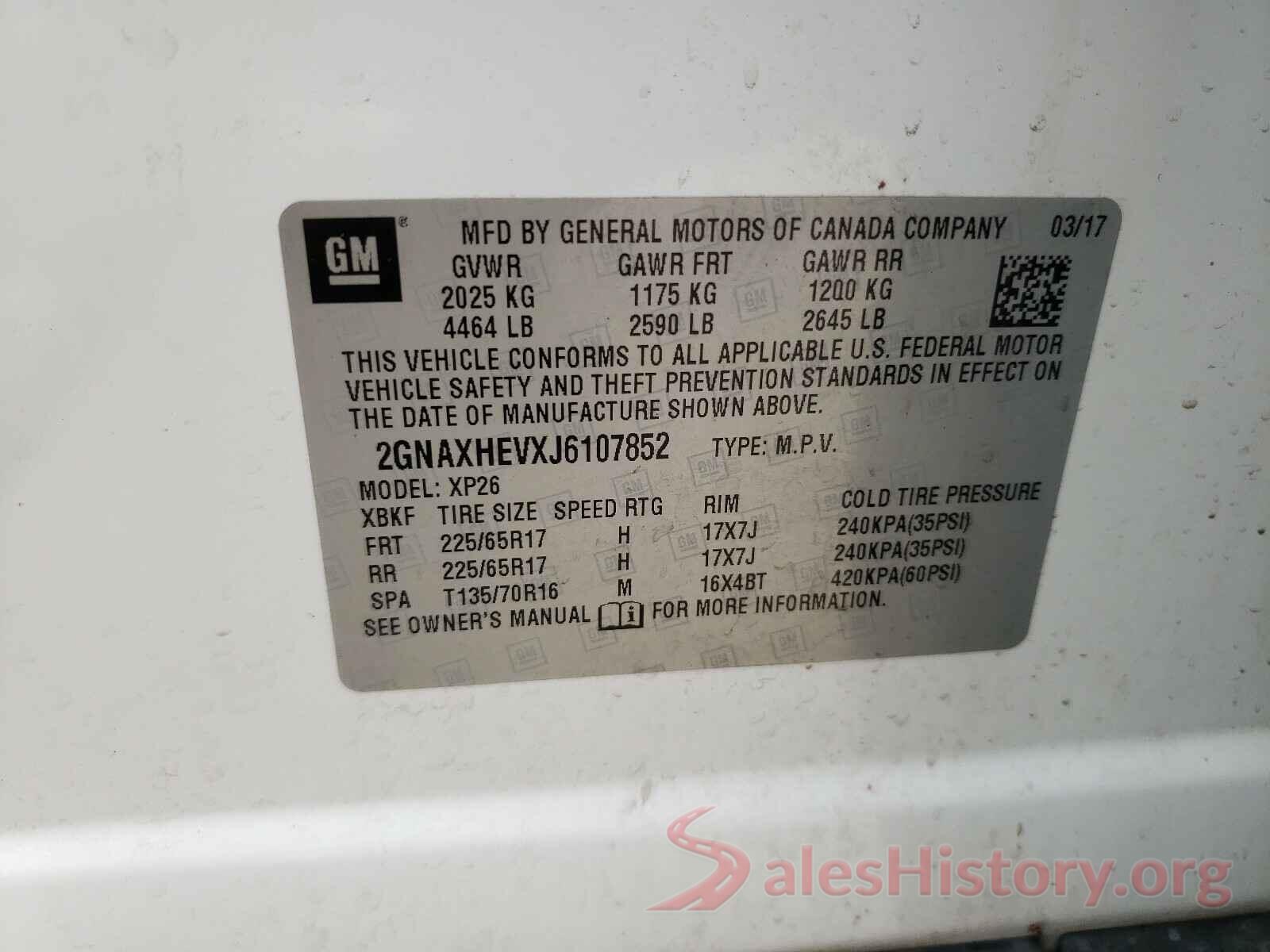 2GNAXHEVXJ6107852 2018 CHEVROLET EQUINOX