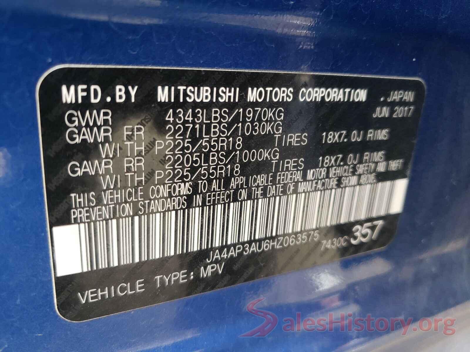 JA4AP3AU6HZ063575 2017 MITSUBISHI OUTLANDER