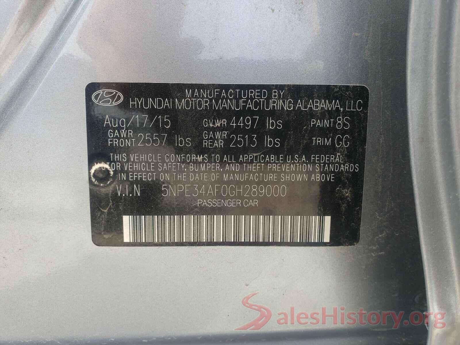 5NPE34AF0GH289000 2016 HYUNDAI SONATA