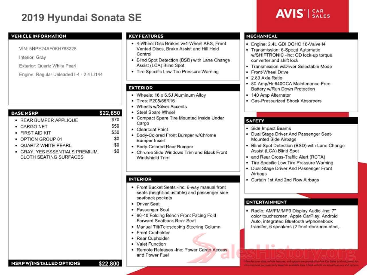 5NPE24AF0KH788228 2019 HYUNDAI SONATA