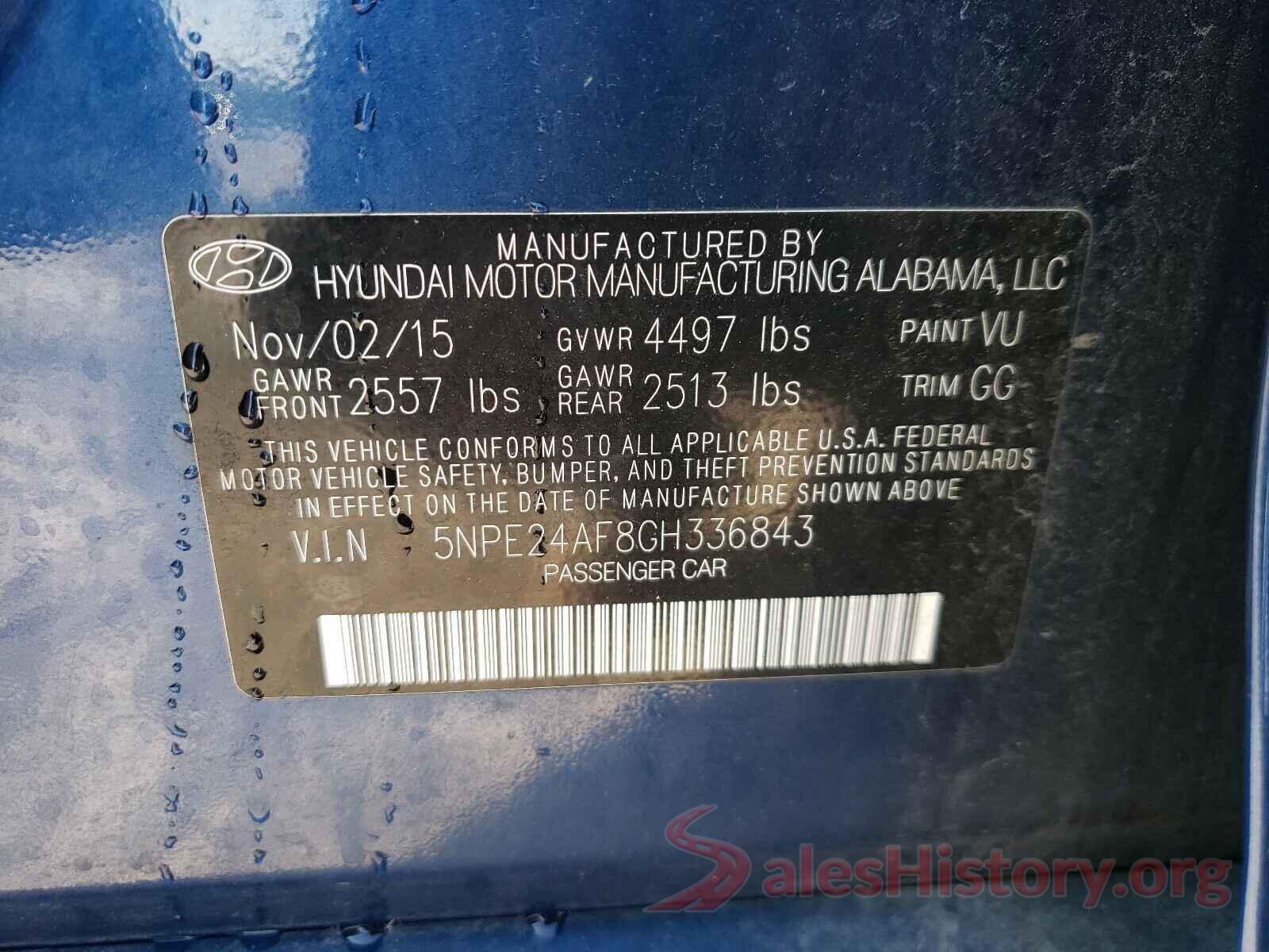 5NPE24AF8GH336843 2016 HYUNDAI SONATA