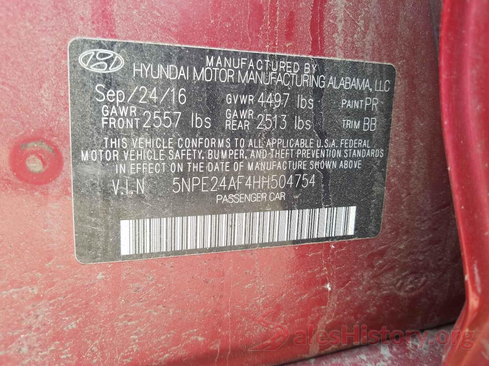 5NPE24AF4HH504754 2017 HYUNDAI SONATA