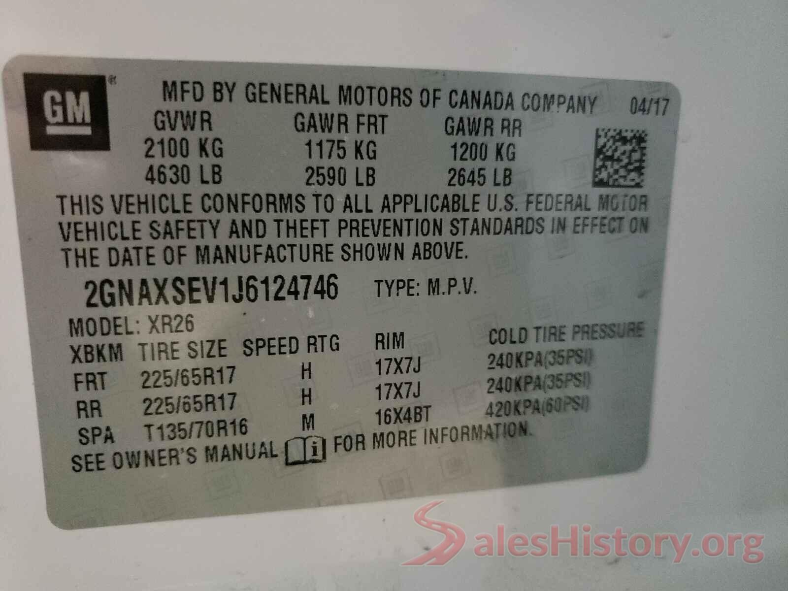 2GNAXSEV1J6124746 2018 CHEVROLET EQUINOX