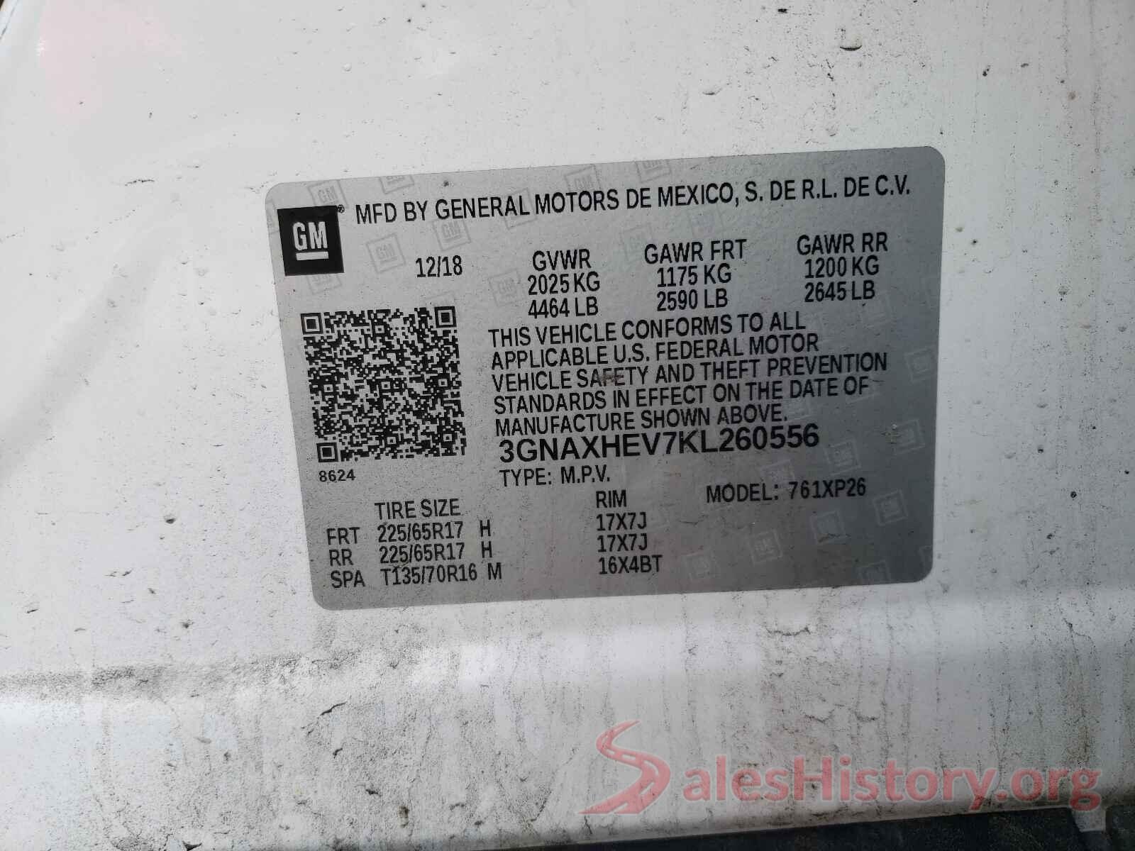 3GNAXHEV7KL260556 2019 CHEVROLET EQUINOX