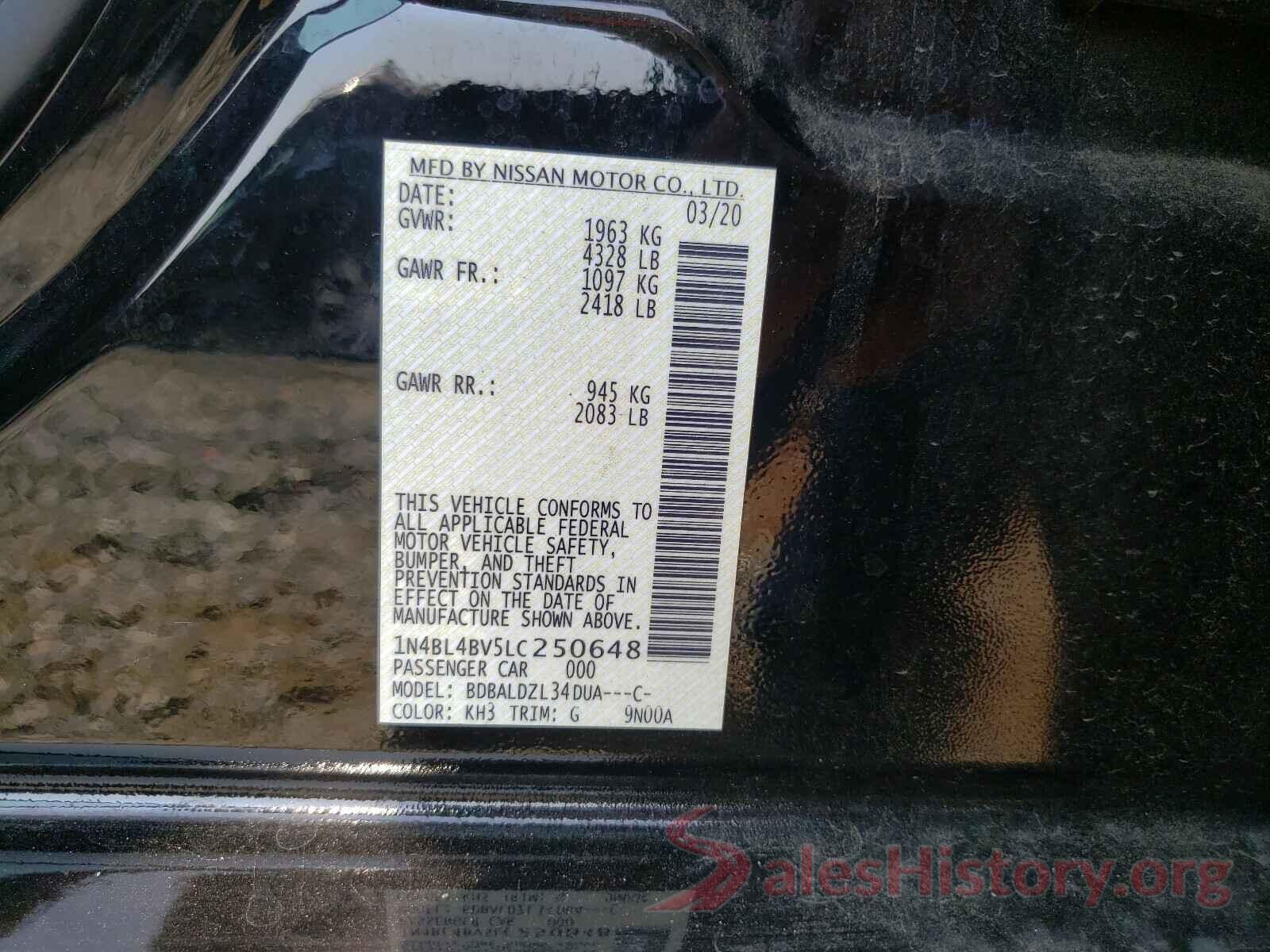 1N4BL4BV5LC250648 2020 NISSAN ALTIMA