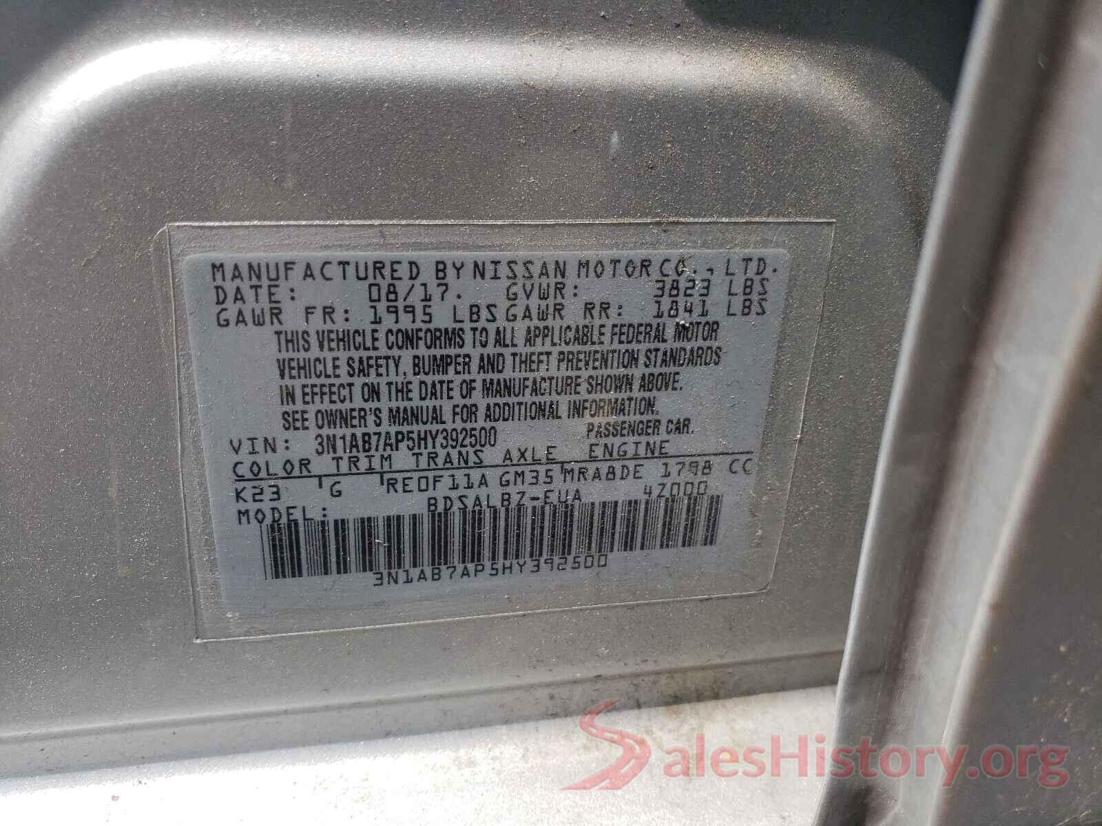 3N1AB7AP5HY392500 2017 NISSAN SENTRA