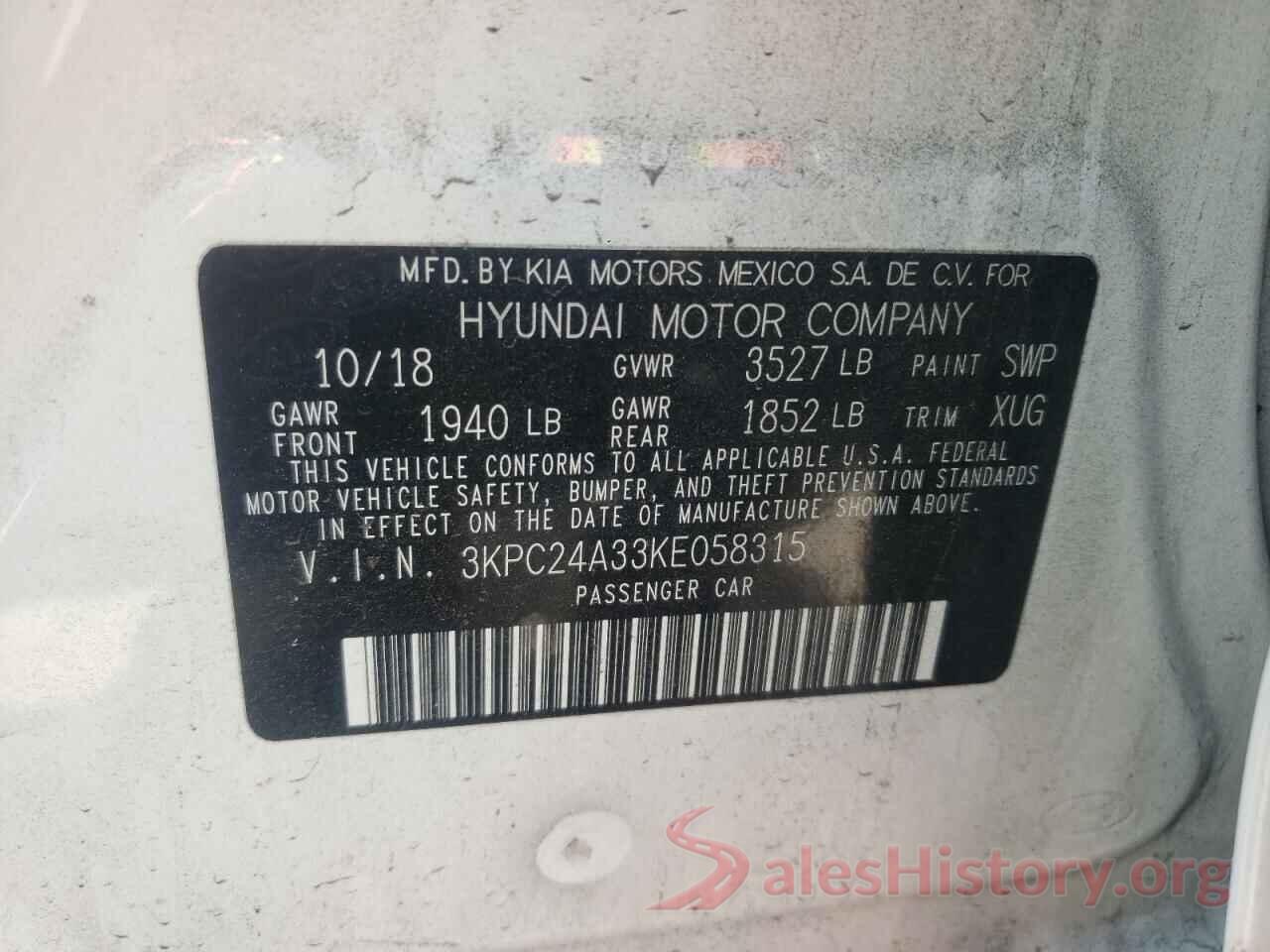 3KPC24A33KE058315 2019 HYUNDAI ACCENT