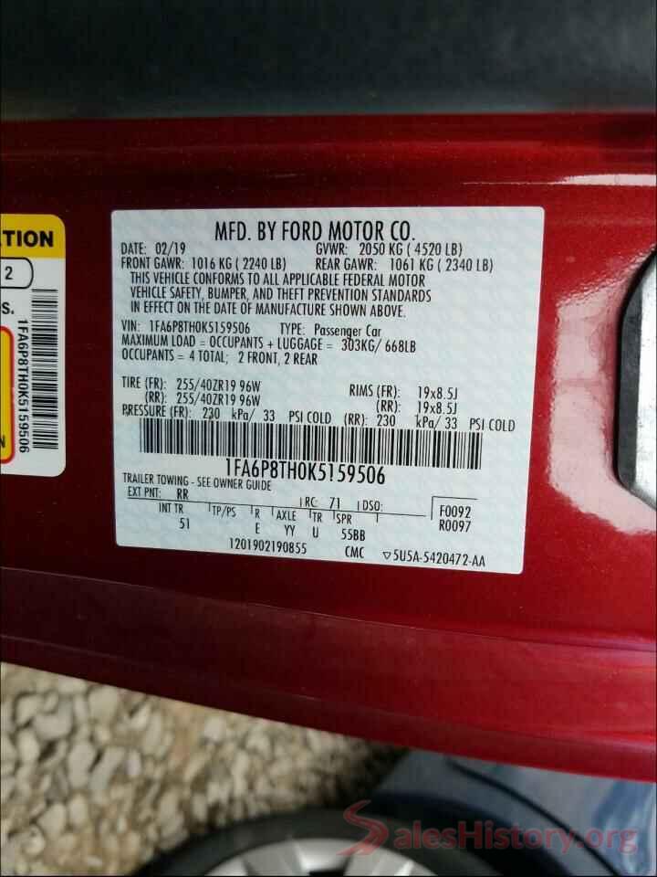 1FA6P8TH0K5159506 2019 FORD MUSTANG