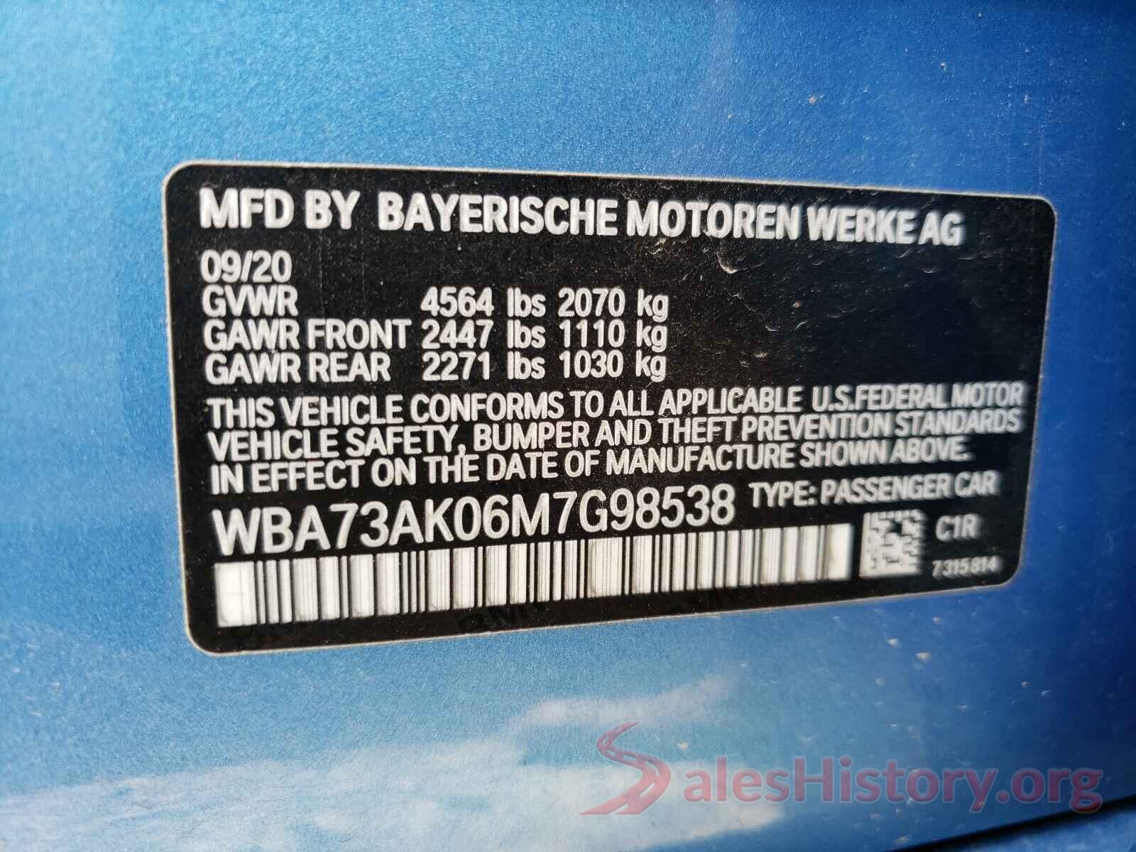 WBA73AK06M7G98538 2021 BMW 2 SERIES