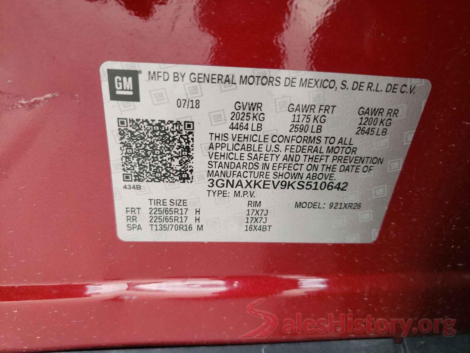 3GNAXKEV9KS510642 2019 CHEVROLET EQUINOX