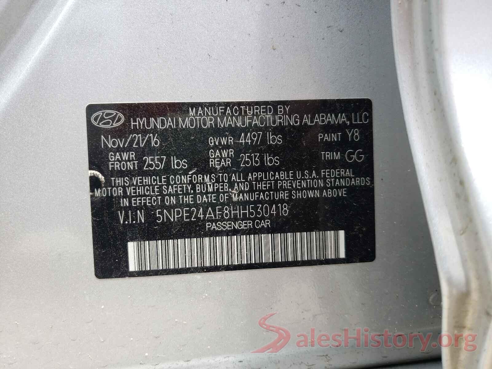 5NPE24AF8HH530418 2017 HYUNDAI SONATA