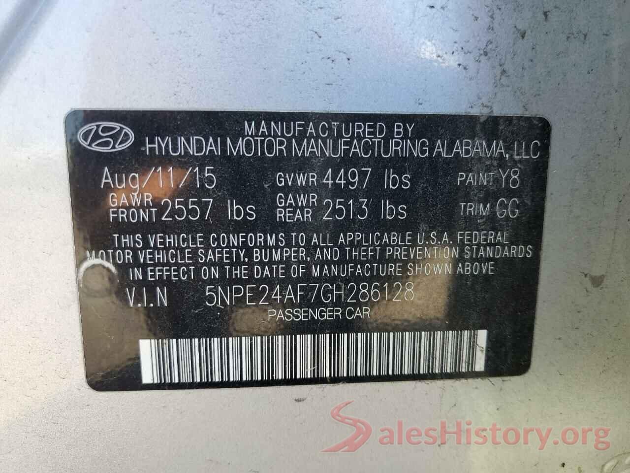 5NPE24AF7GH286128 2016 HYUNDAI SONATA