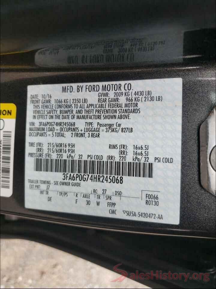 3FA6P0G74HR245068 2017 FORD FUSION