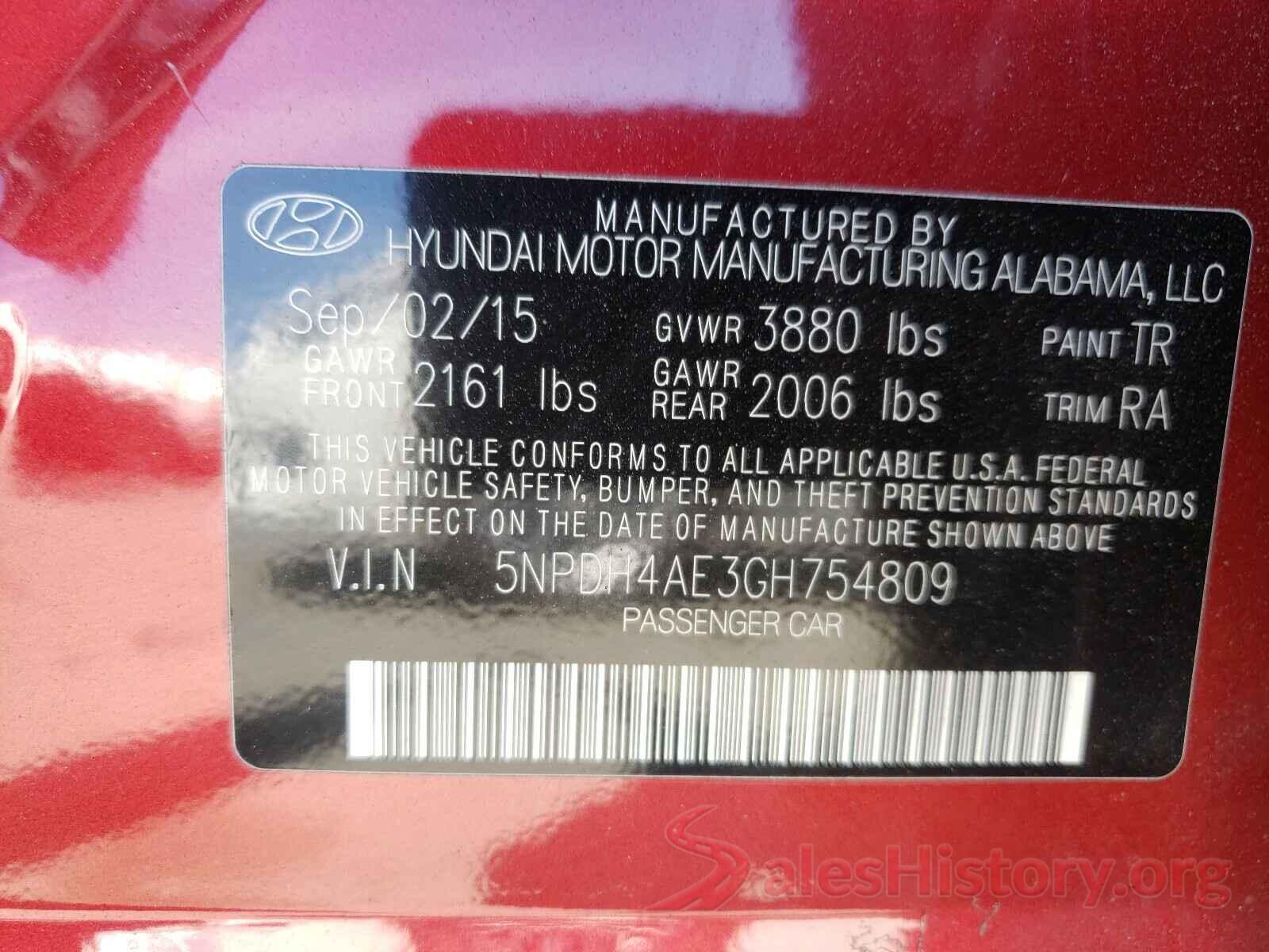 5NPDH4AE3GH754809 2016 HYUNDAI ELANTRA