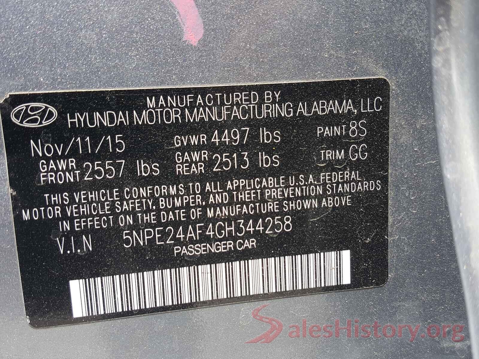 5NPE24AF4GH344258 2016 HYUNDAI SONATA