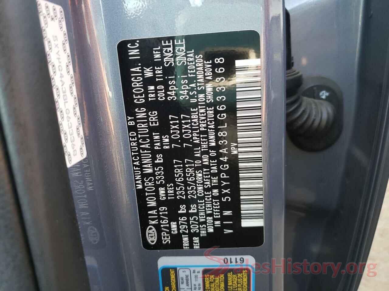 5XYPG4A38LG633368 2020 KIA SORENTO