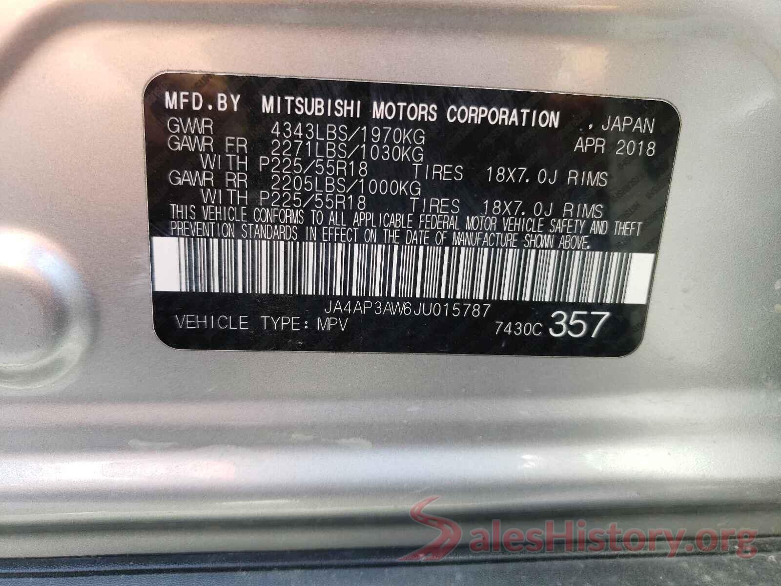 JA4AP3AW6JU015787 2018 MITSUBISHI OUTLANDER