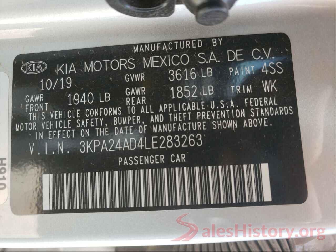 3KPA24AD4LE283263 2020 KIA RIO