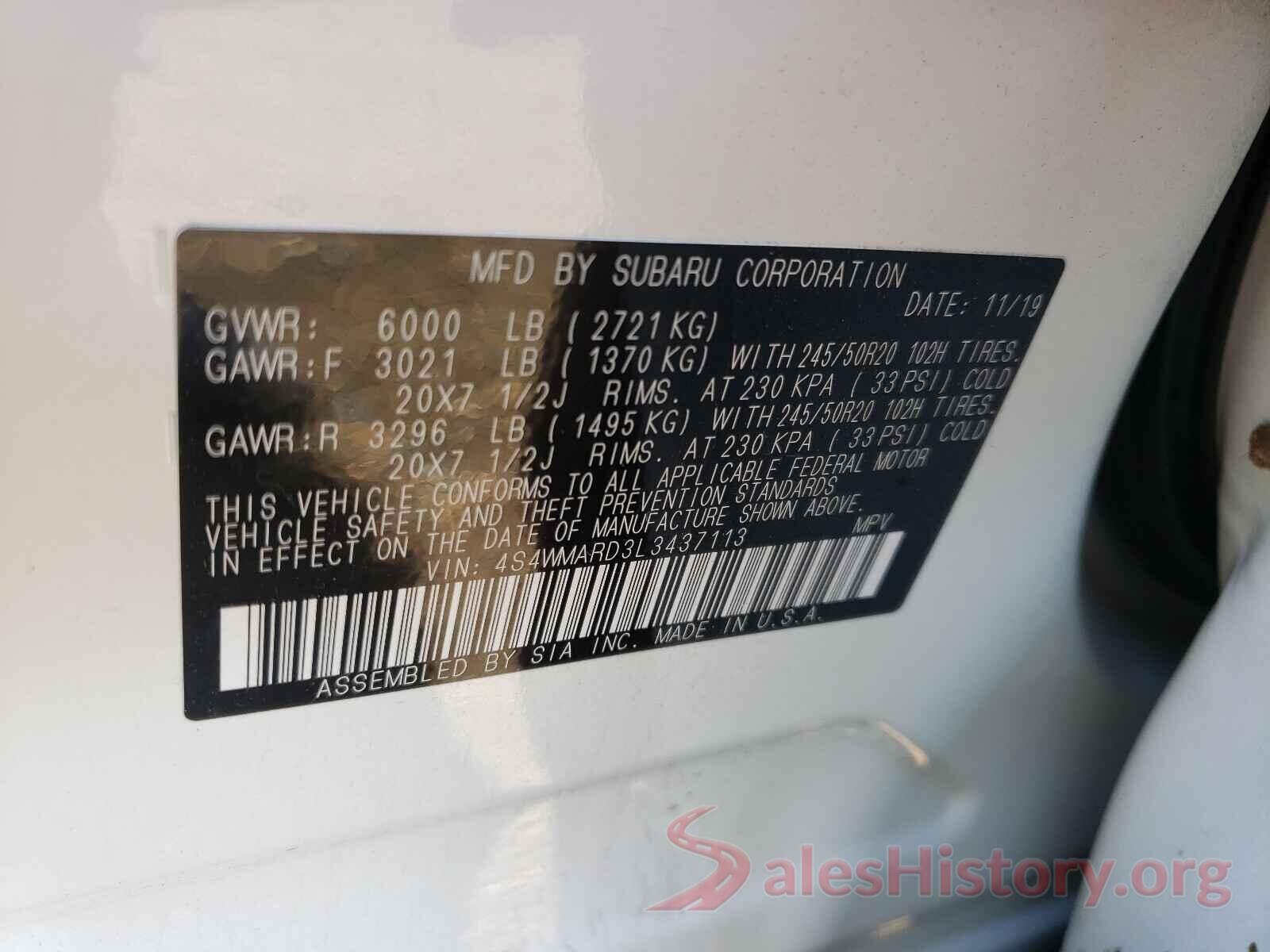 4S4WMARD3L3437113 2020 SUBARU ALL MODELS