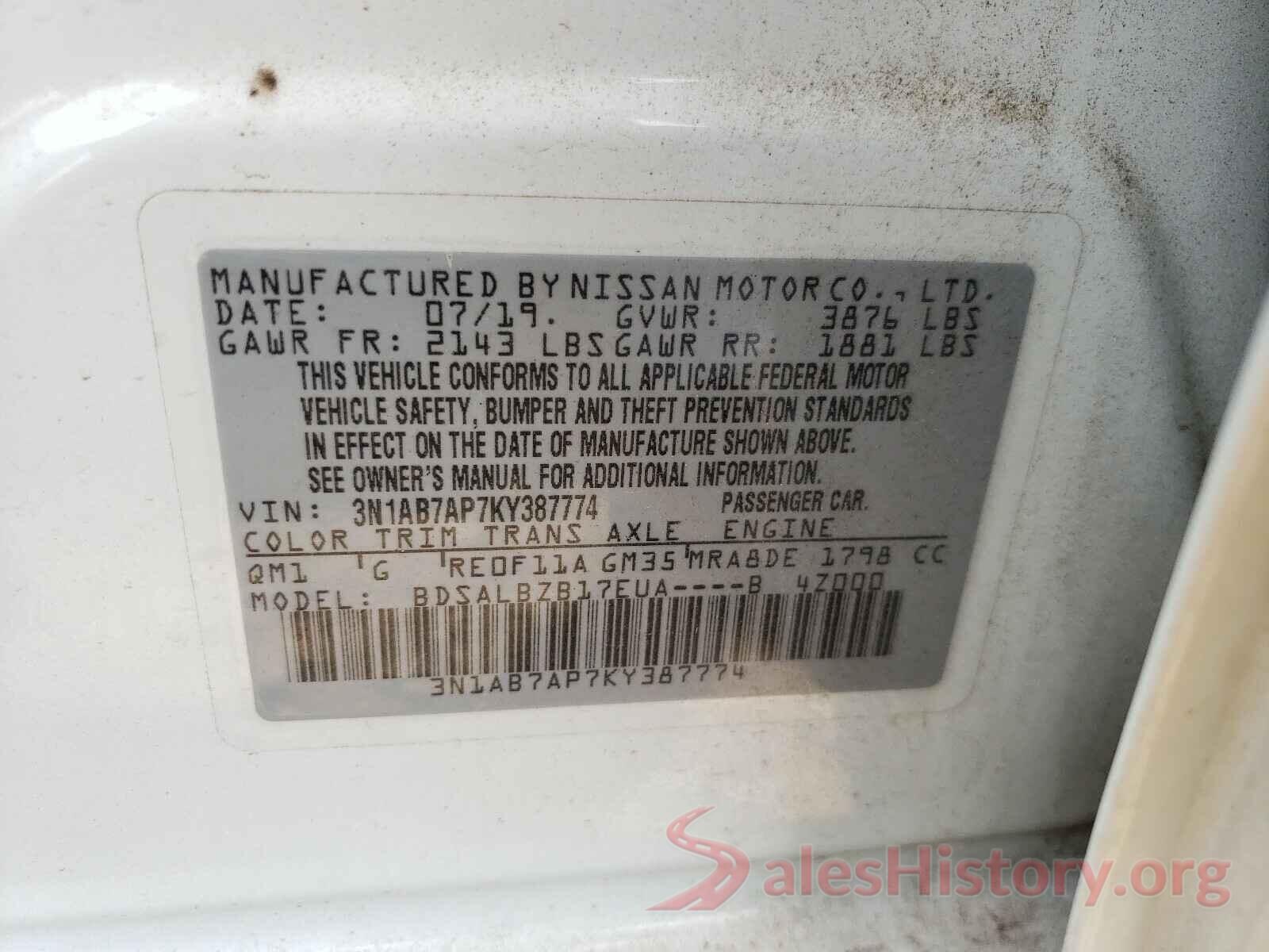 3N1AB7AP7KY387774 2019 NISSAN SENTRA