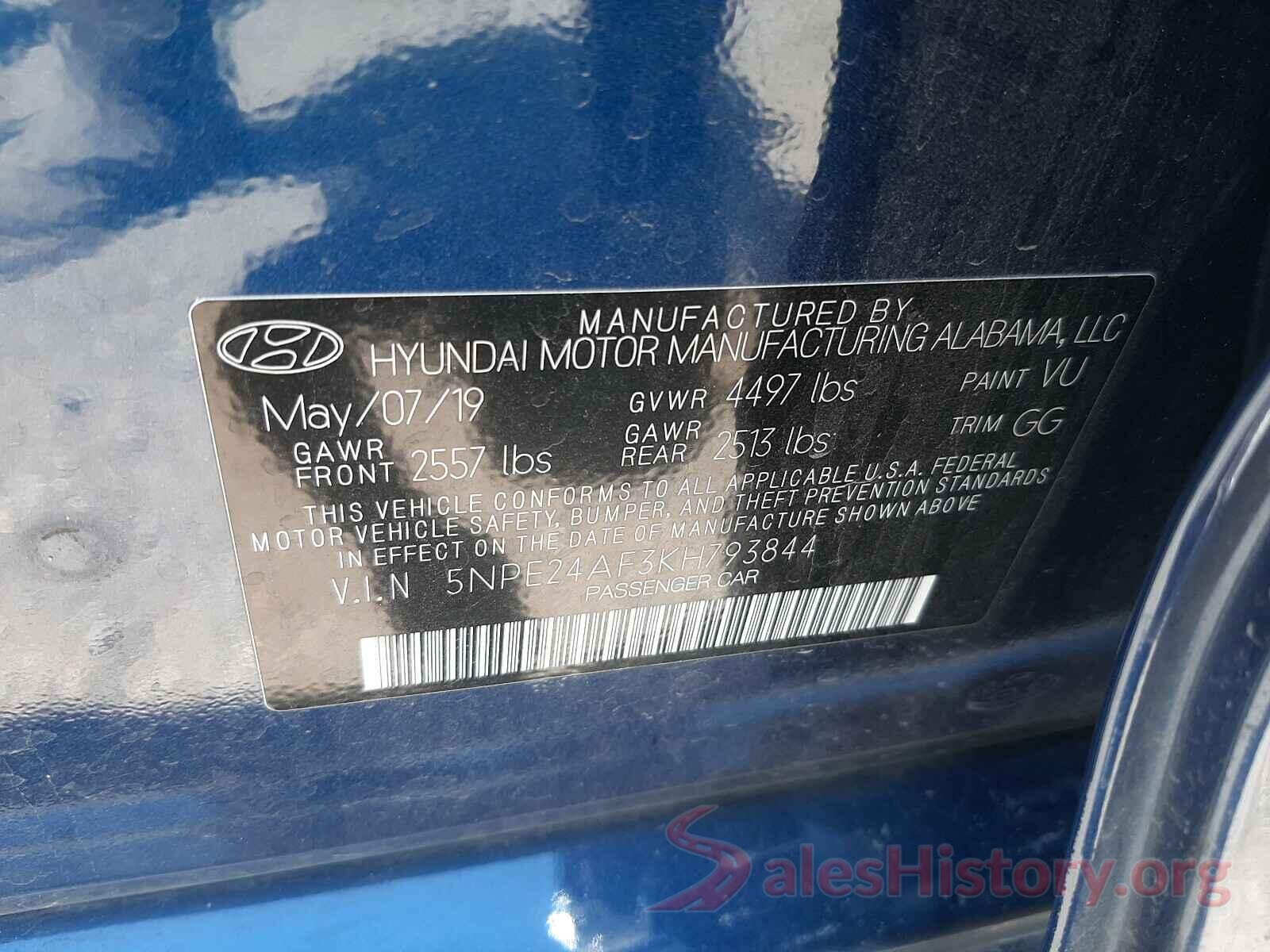 5NPE24AF3KH793844 2019 HYUNDAI SONATA