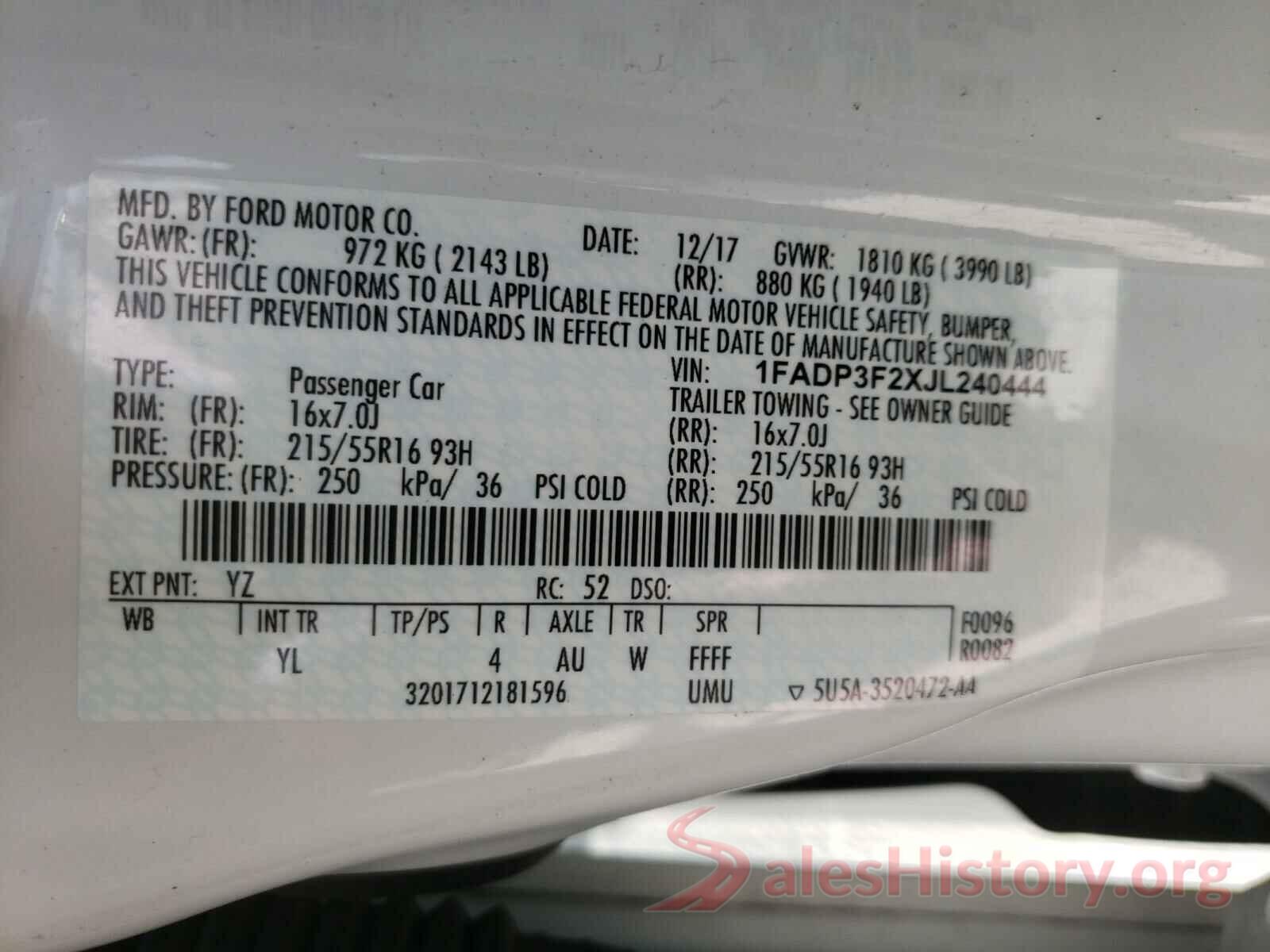 1FADP3F2XJL240444 2018 FORD FOCUS