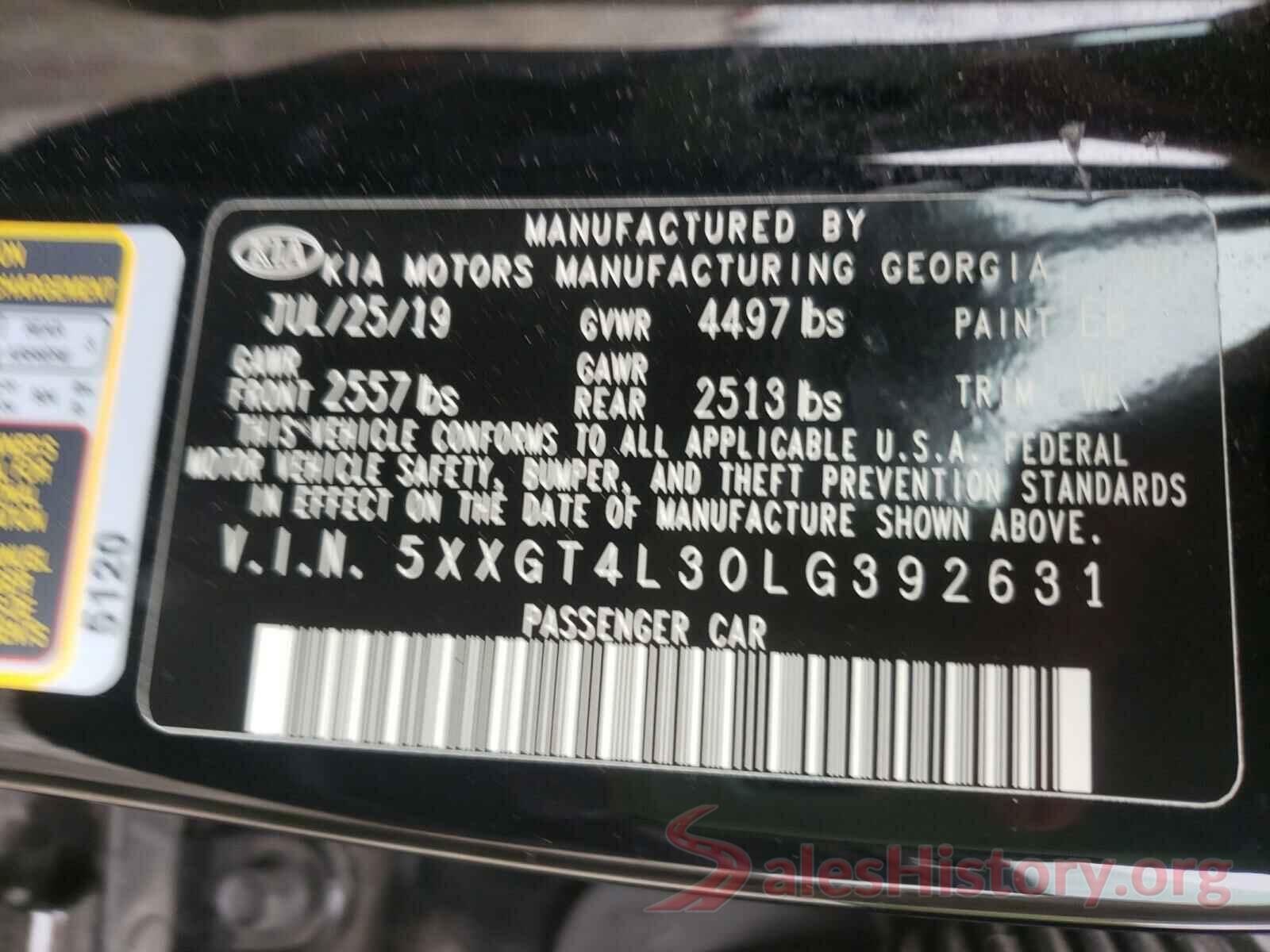 5XXGT4L30LG392631 2020 KIA OPTIMA