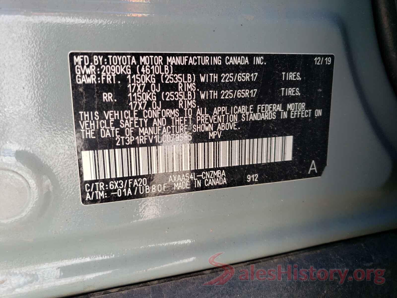 2T3P1RFV1LC079585 2020 TOYOTA RAV4