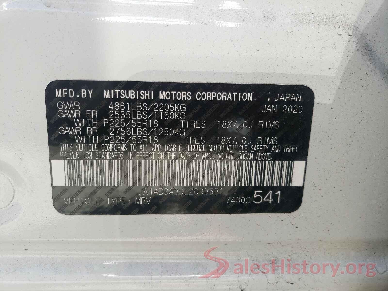 JA4AD3A30LZ033531 2020 MITSUBISHI OUTLANDER