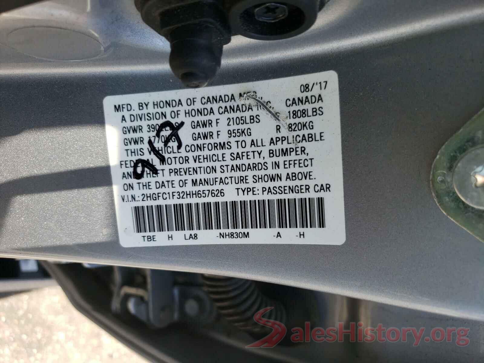 2HGFC1F32HH657626 2017 HONDA CIVIC