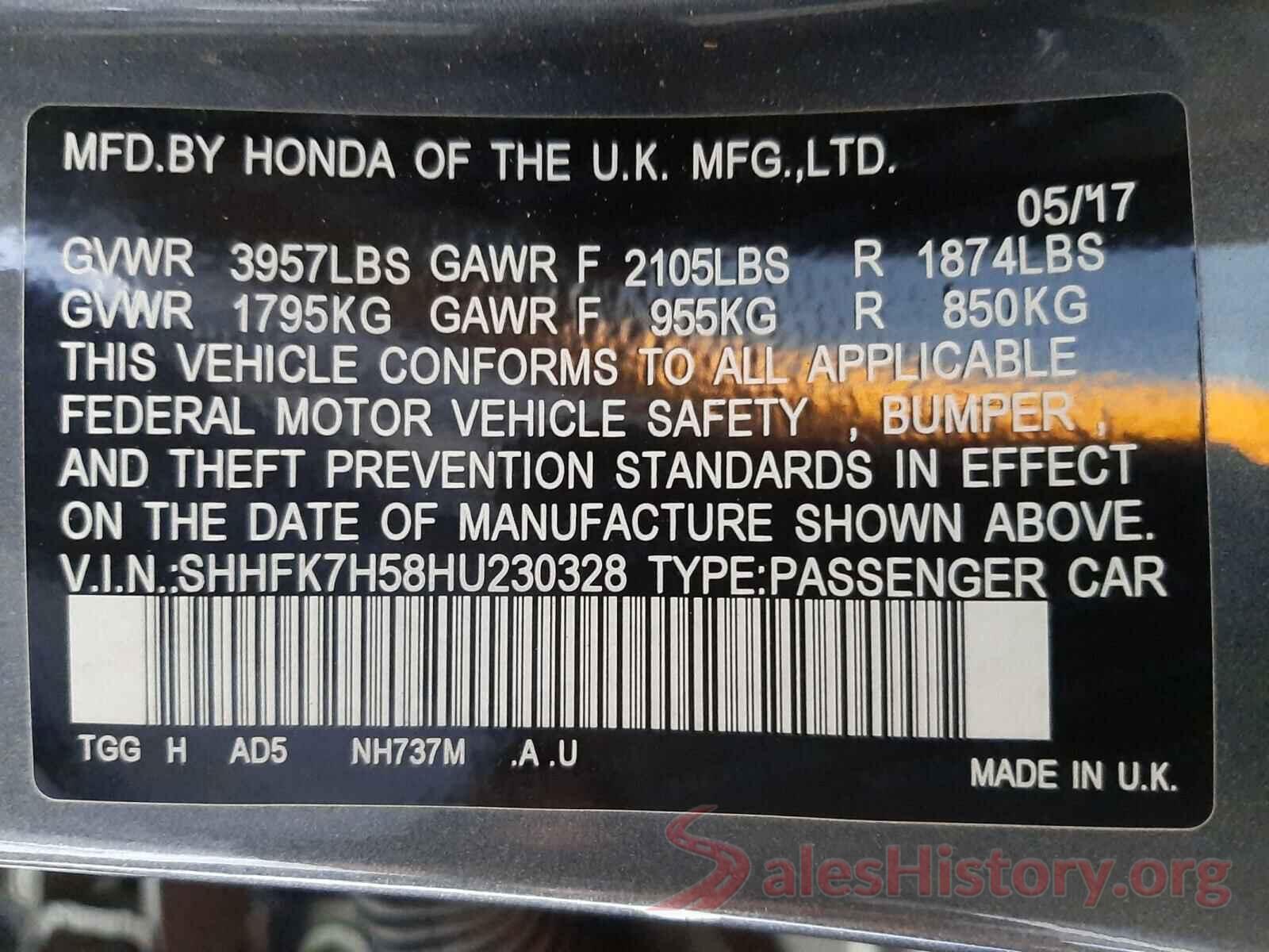 SHHFK7H58HU230328 2017 HONDA CIVIC