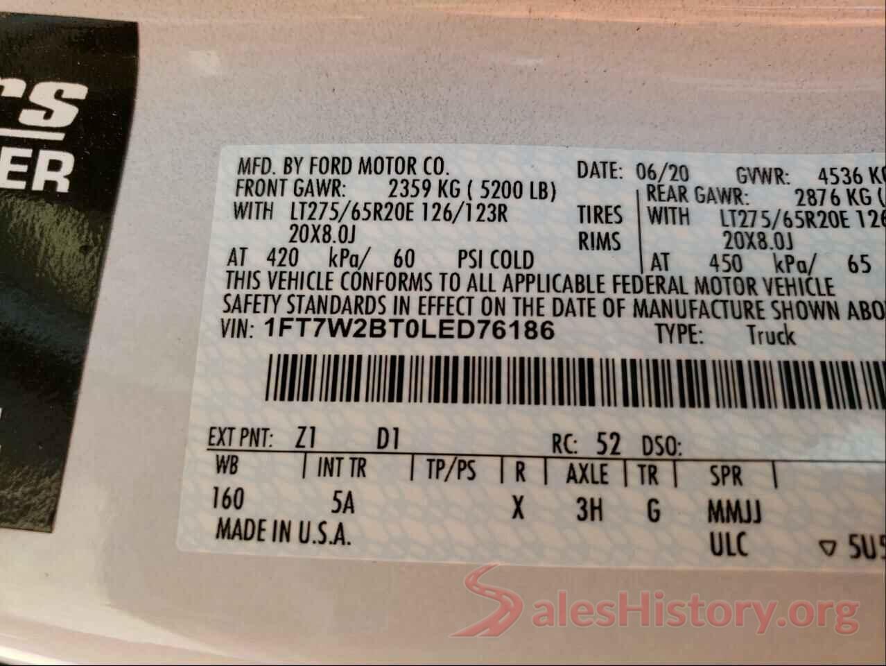 1FT7W2BT0LED76186 2020 FORD F250