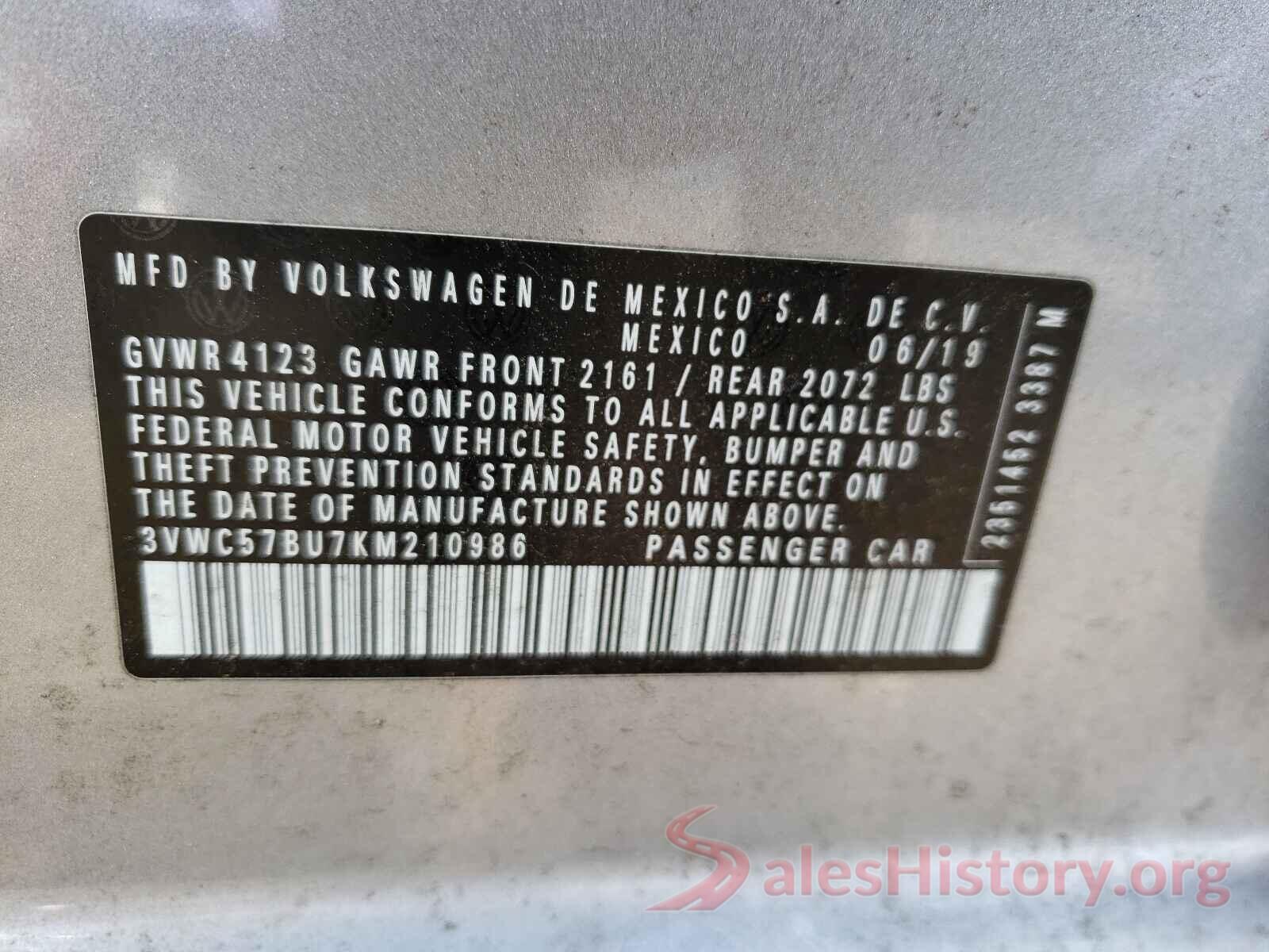 3VWC57BU7KM210986 2019 VOLKSWAGEN JETTA