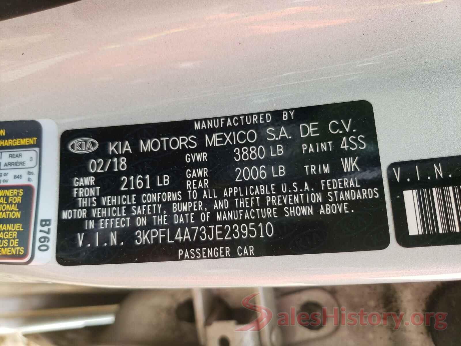 3KPFL4A73JE239510 2018 KIA FORTE