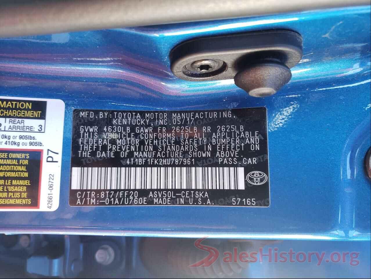 4T1BF1FK2HU787961 2017 TOYOTA CAMRY